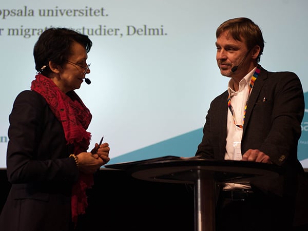 Nedjma Chaouche och Joakim Palme på Akademikernas högskolepolitiska forum 2016.