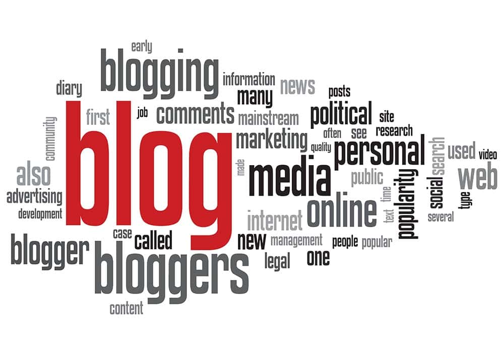 Ordmoln byggt på ordet "blogg"